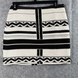 Madewell Women's Size 2 Black and White Tribal Mini Skirt leather‎ accents